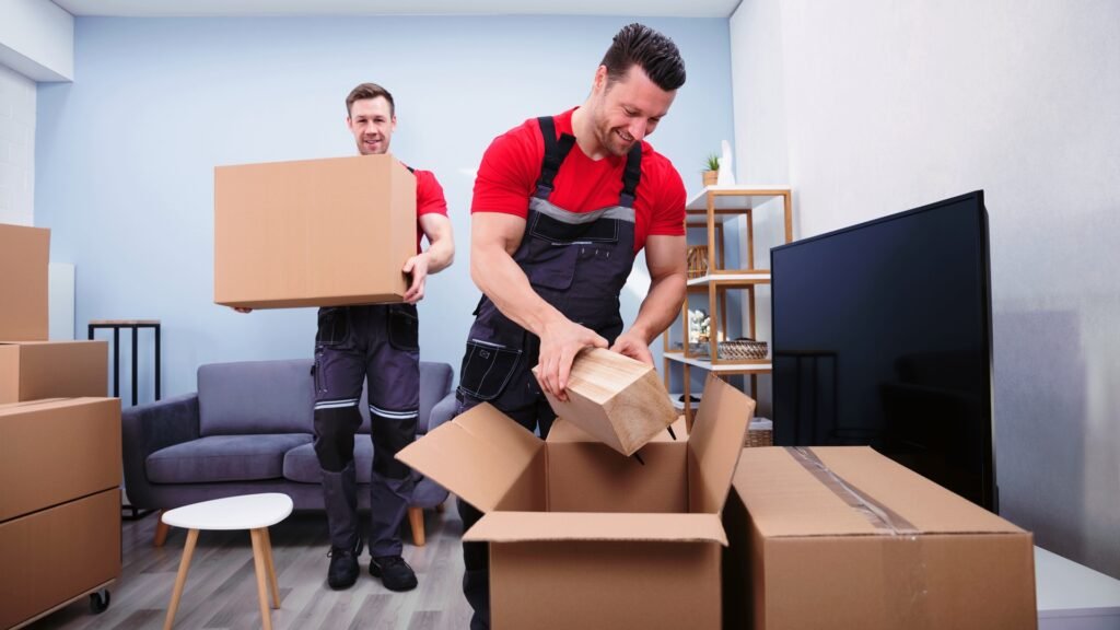 Men Loading The Cardboard Boxes During Moving